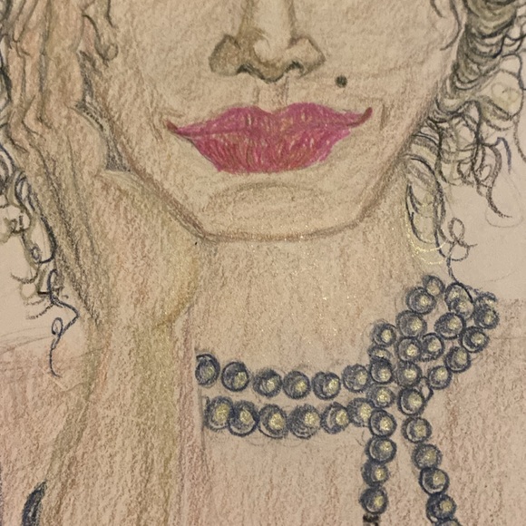 Unframed Original Drawing Illustration Potrait of a Young Girl in Pencil Crayon - Picture 5 of 6